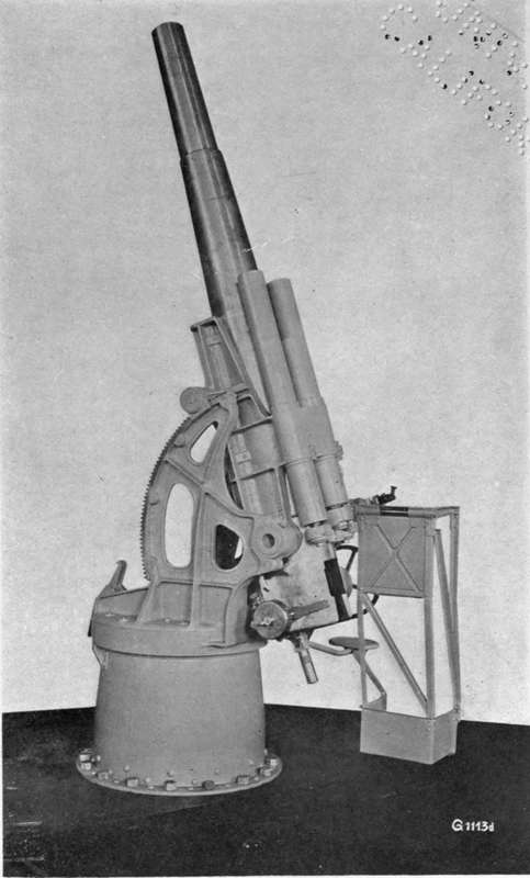 A Krupp 10.5 cm. naval gun for repelling aircraft.